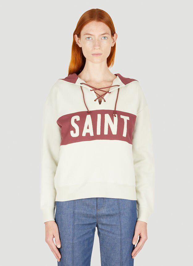 商品Yves Saint Laurent|Lace Up Hooded Sweatshirt in Beige,价格¥9219,第1张图片