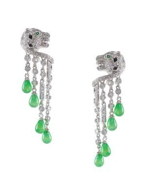 商品Kenneth Jay Lane|Look Of Real Rhodium Plated, Malay Jade & Cubic Zirconia Leopard Head Drop Earrings,价格¥987,第1张图片