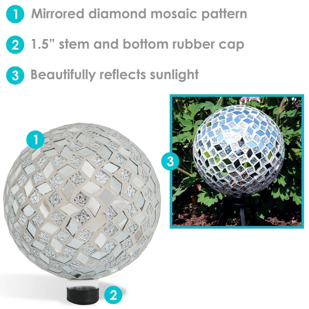 商品Sunnydaze|Indoor/Outdoor Mirrored Diamond Mosaic Gazing Globe Ball for Lawn, Patio or Indoors - 10" Diameter - Silver - 2-Pack,价格¥727,第2张图片详细描述