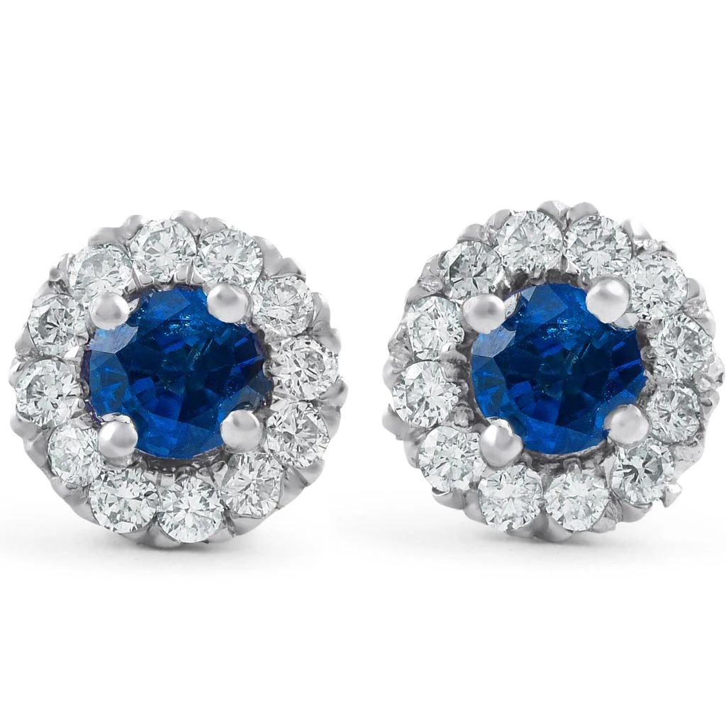 商品Pompeii3|1ct Halo Blue Sapphire Round Cut Diamond Studs 14k White Gold,价格¥4290,第1张图片