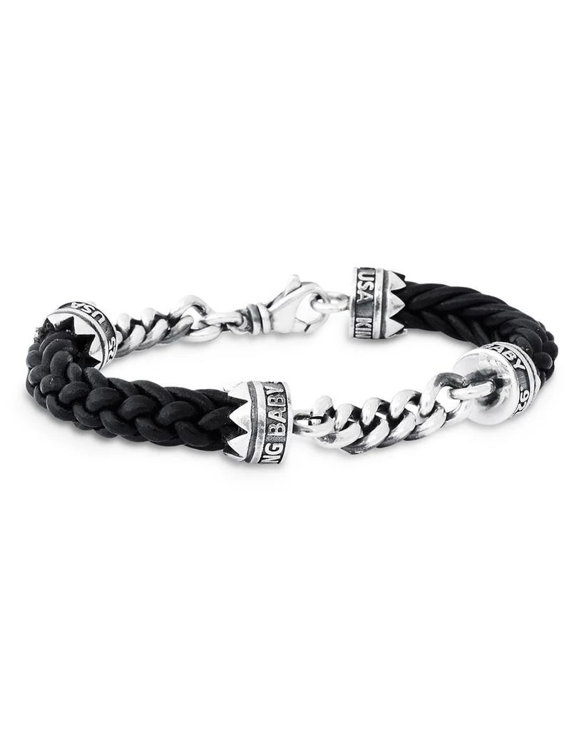 商品King Baby|Men's Sterling Silver Men's Double Chain & Leather Bracelet,价格¥3593,第1张图片