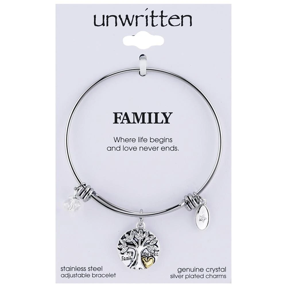 商品Unwritten|Silver-Tone Tree Adjustable Bangle Bracelet in Stainless Steel  with Silver Plated Charms,价格¥412,第1张图片