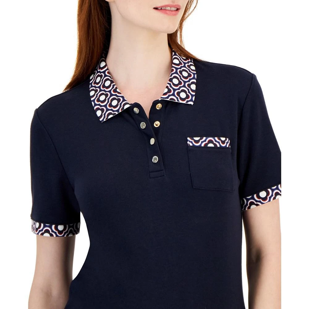 商品Tommy Hilfiger|Women's Cotton Printed-Collar Striped-Hem Polo,价格¥312,第3张图片详细描述