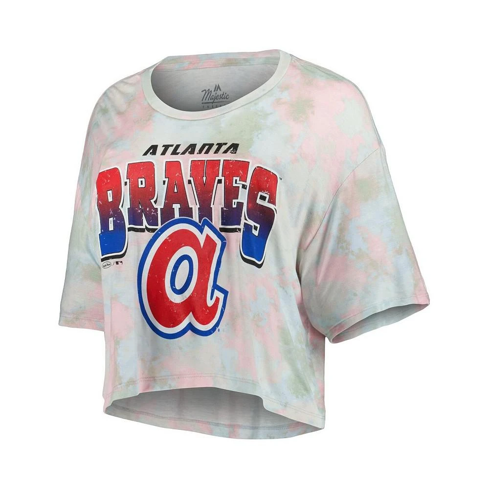 商品Majestic|Women's Threads Atlanta Braves Cooperstown Collection Tie-Dye Boxy Cropped Tri-Blend T-shirt,价格¥371,第2张图片详细描述