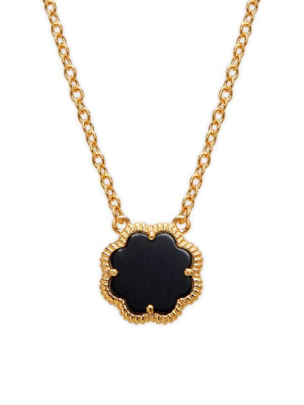 商品Sterling Forever|14K Goldplated & Black Mother-Of-Pearl Clover Pendant Necklace,价格¥135,第1张图片