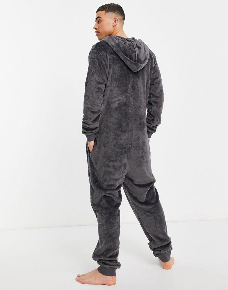 ASOS DESIGN lounge onesie in charcoal fleece商品第4张图片规格展示