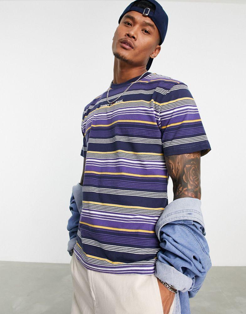 Tommy Jeans linear logo stripe classic fit t-shirt in blue商品第1张图片规格展示