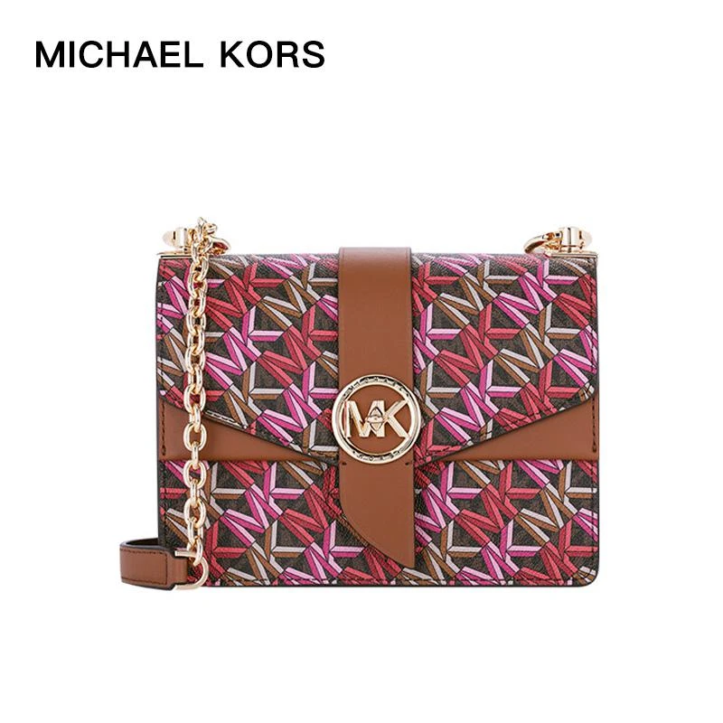 商品[国内直发] Michael Kors|MK 女包 迈克·科尔斯（MICHAEL KORS）卡其色皮质单肩斜挎链条包 32H1GGRC1I BROWN MULTI,价格¥1484,第1张图片