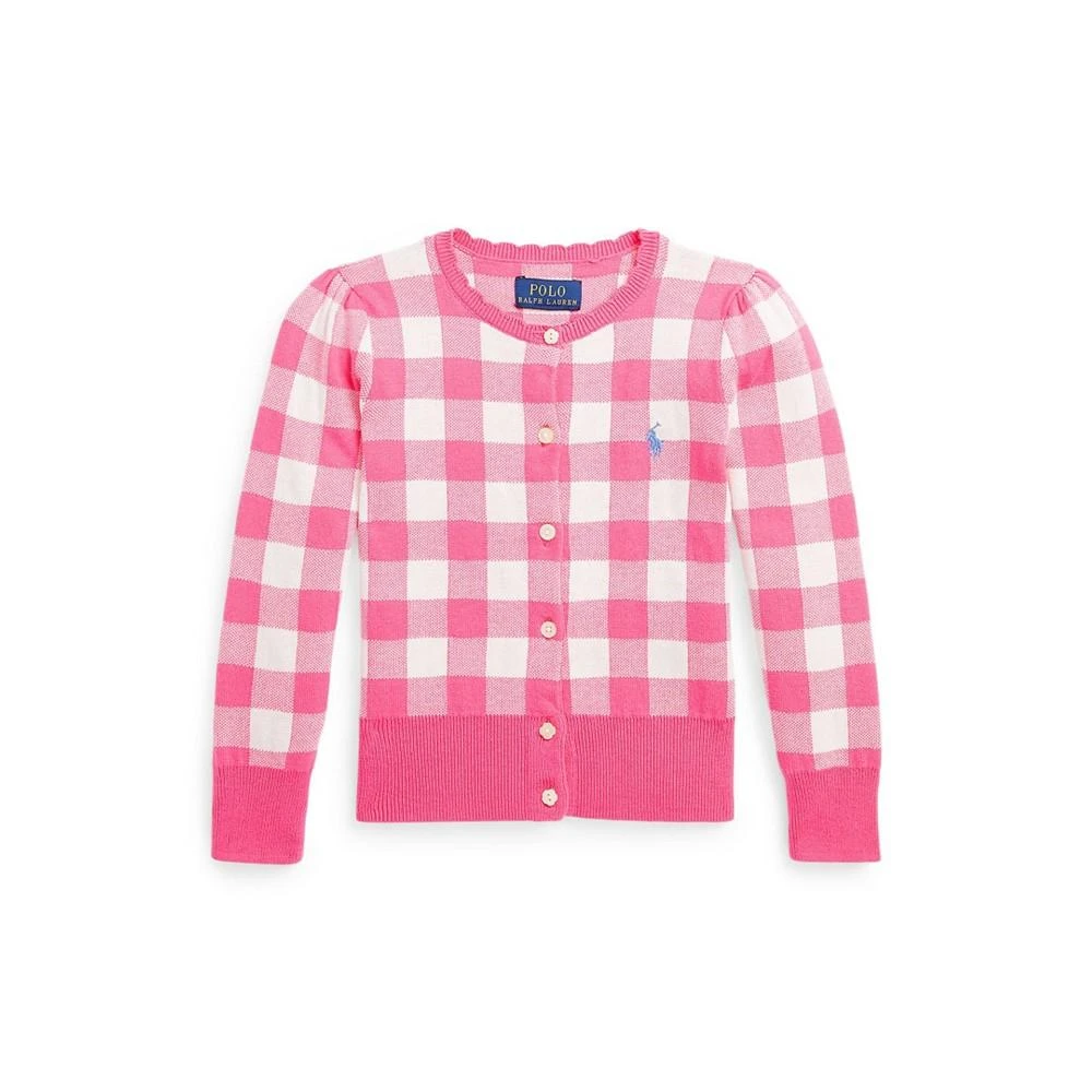 商品Ralph Lauren|Toddler and Little Girls Crewneck Gingham Cotton Cardigan,价格¥181,第1张图片