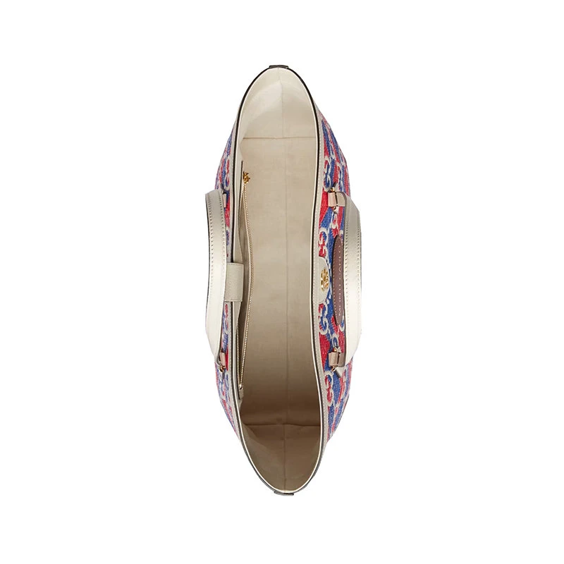 商品Gucci|【包税】GUCCI/古驰 22新款 女士蓝色/红色稻草效果面料配皮革GG老花“Montecarlo”字样刺绣手提包托特包631685UYFCG6288,价格¥13046,第5张图片详细描述