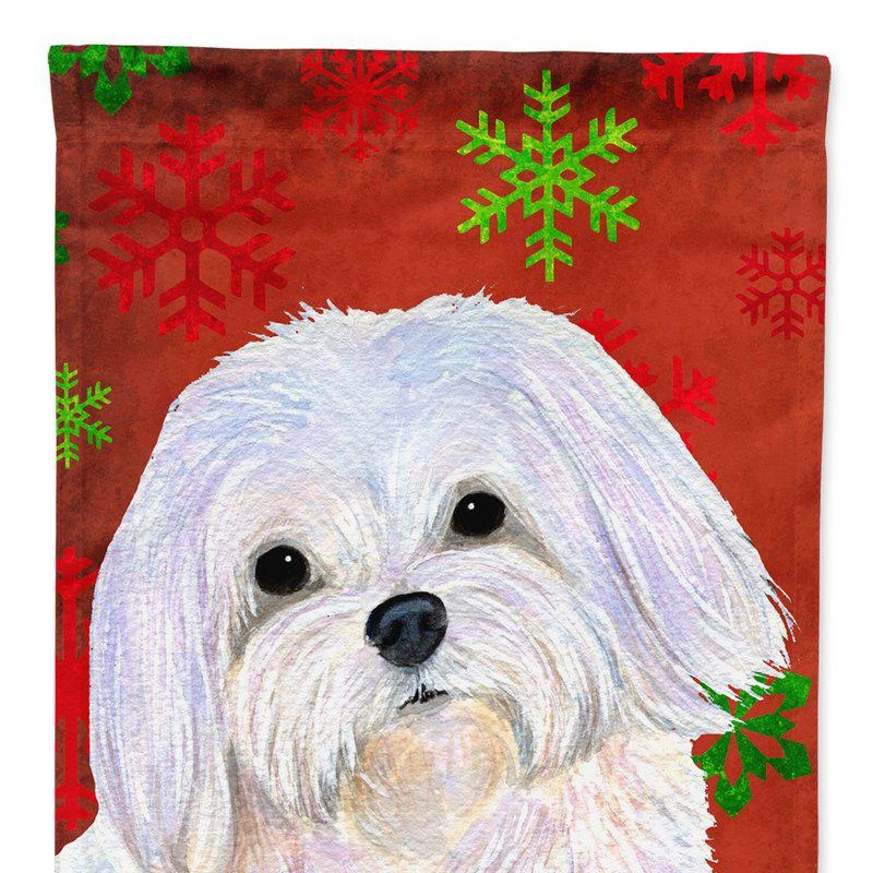 商品Caroline's Treasures|28 x 40 in. Polyester Maltese Red and Green Snowflakes Holiday Christmas Flag Canvas House Size 2-Sided Heavyweight,价格¥328,第1张图片