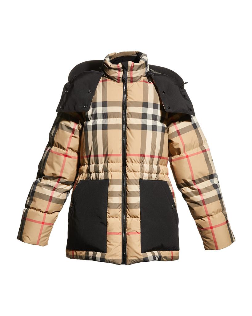 Detachable Hood Check Puffer Jacket商品第2张图片规格展示