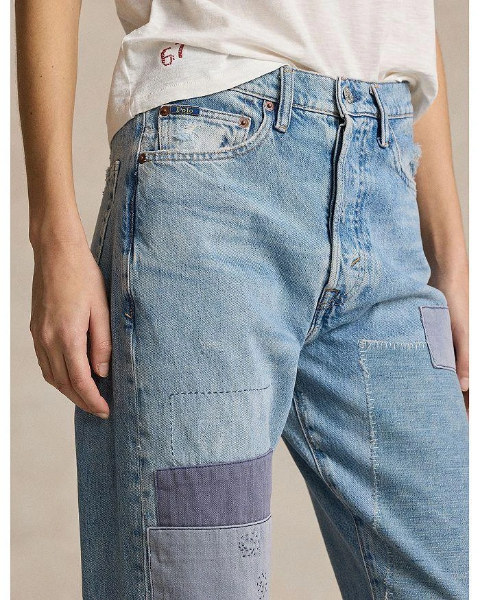 High Rise Patchwork Straight Jeans in Blue 商品