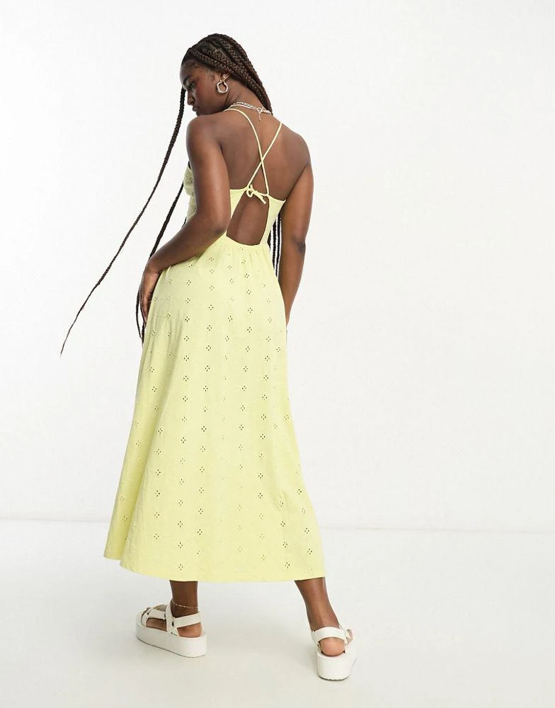 商品ASOS|ASOS DESIGN broderie strappy back detail midi dress with seam detail in lemon,价格¥241,第2张图片详细描述