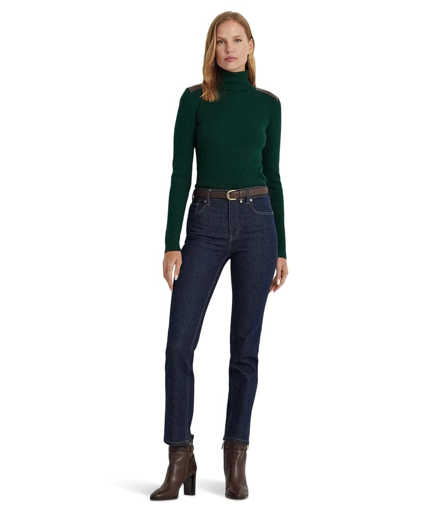 商品Ralph Lauren|Petite Faux Leather Trim Ribbed Turtleneck,价格¥473,第4张图片详细描述