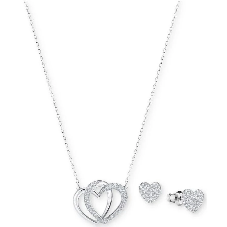 商品Swarovski|Silver-Tone Pavé Entwined Heart Pendant Necklace & Stud Earrings Set,价格¥1115,第2张图片详细描述