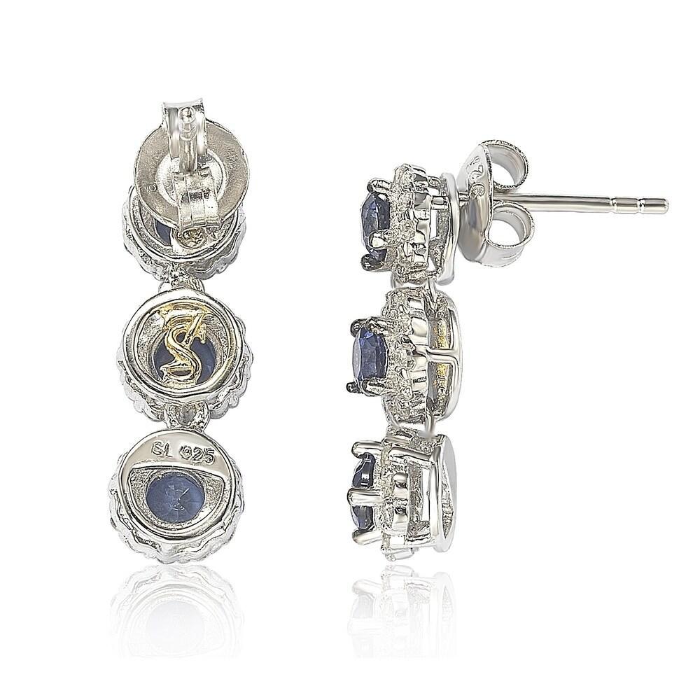 Suzy Levian Sterling Silver Sapphire & Diamond Accent Circle Dangle Earrings商品第2张图片规格展示