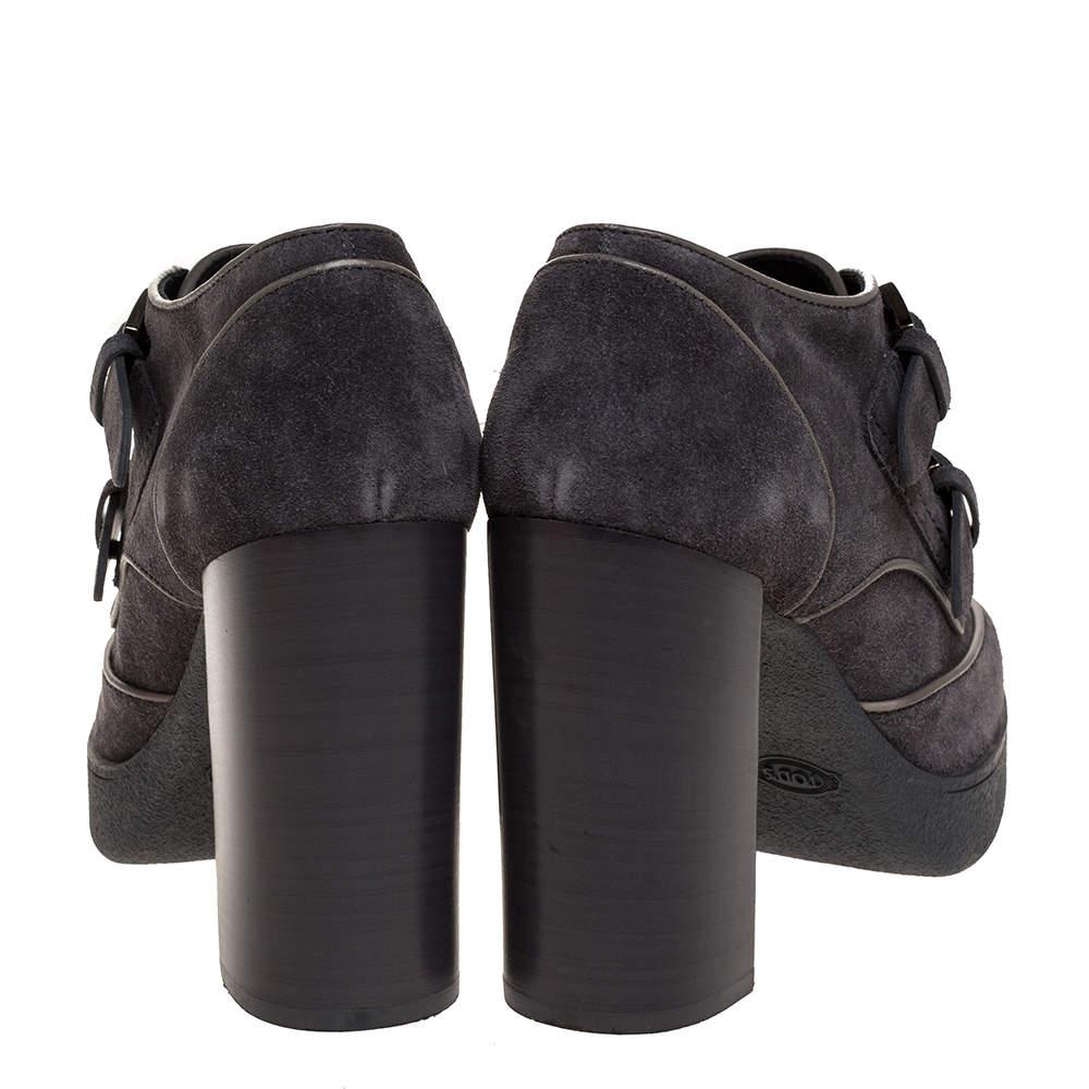 Tod's Grey Suede Leather Platform Block Heel Ankle Booties Size 39商品第5张图片规格展示