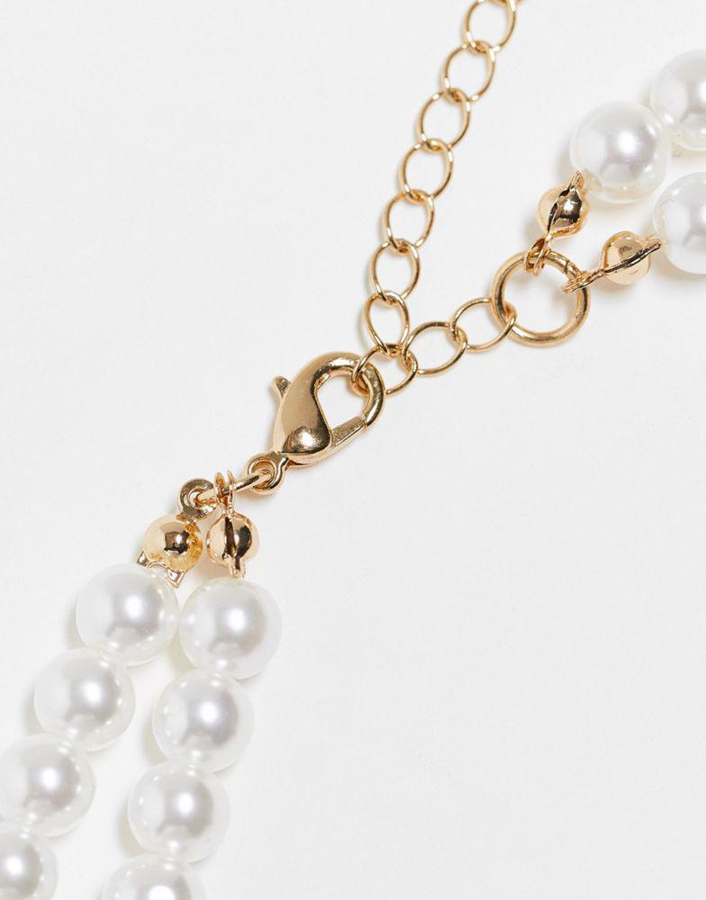 商品Reclaimed Vintage|Reclaimed Vintage pearl necklace with bow drop in gold,价格¥83,第6张图片详细描述