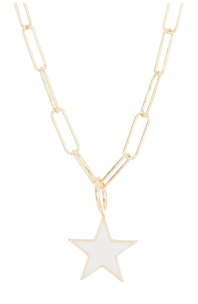 14K Gold Plated White Enamel Star Pendant & Paperclip Chain Necklace商品第1张图片规格展示