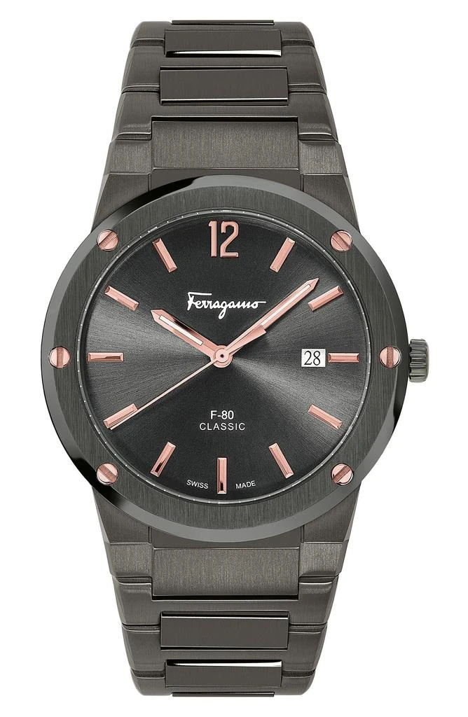 商品Salvatore Ferragamo|Salvatore Ferragamo F-80 Classic Gunmetal Bracelet Watch, 41mm,价格¥6138,第1张图片