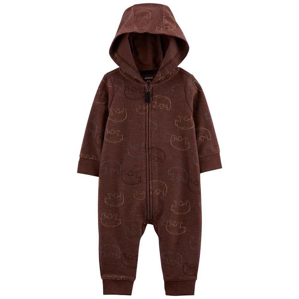 Baby Boys Zip-Up Hooded Fleece Jumpsuit商品第1张图片规格展示