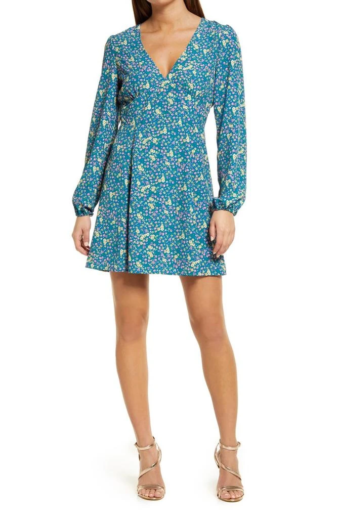 商品Charles Henry|Long Sleeve Floral Mini Dress,价格¥348,第1张图片