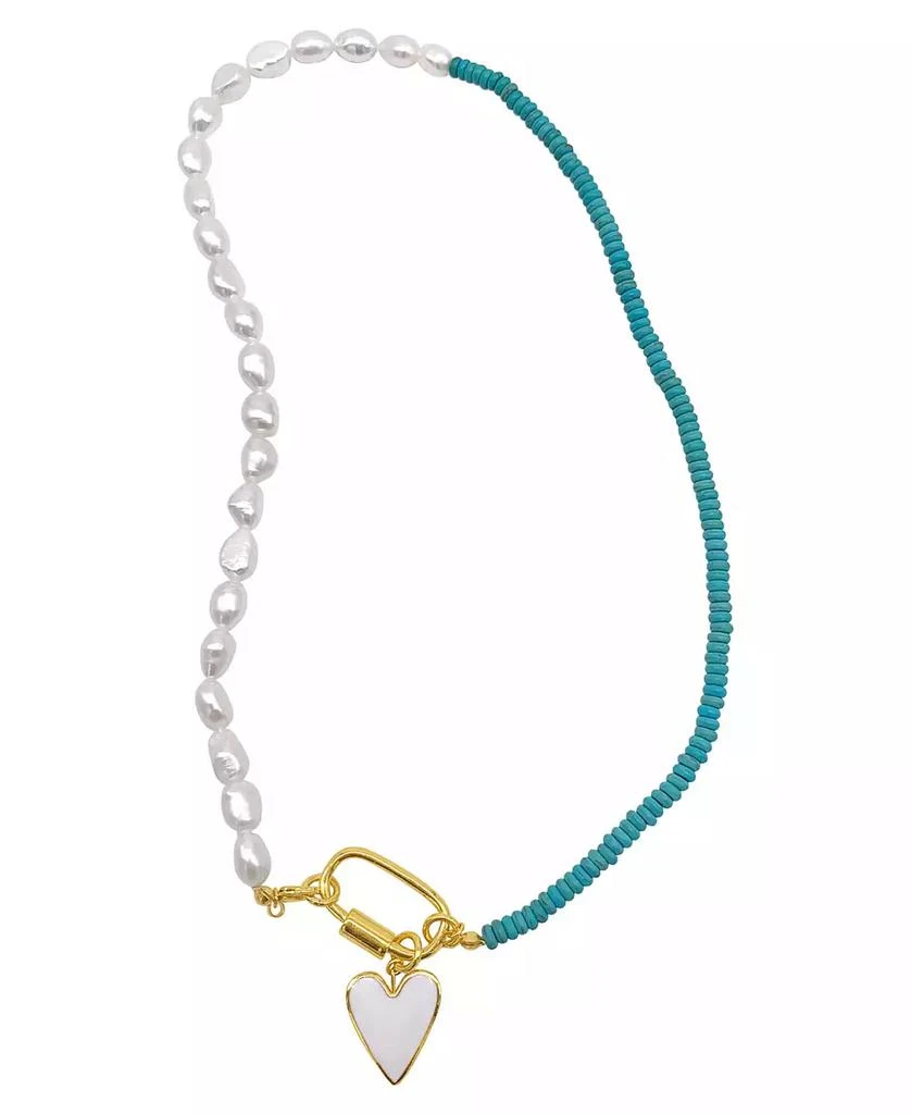 商品ADORNIA|Turquoise and Freshwater Pearl Lock and Heart Pendant Necklace,价格¥237,第1张图片