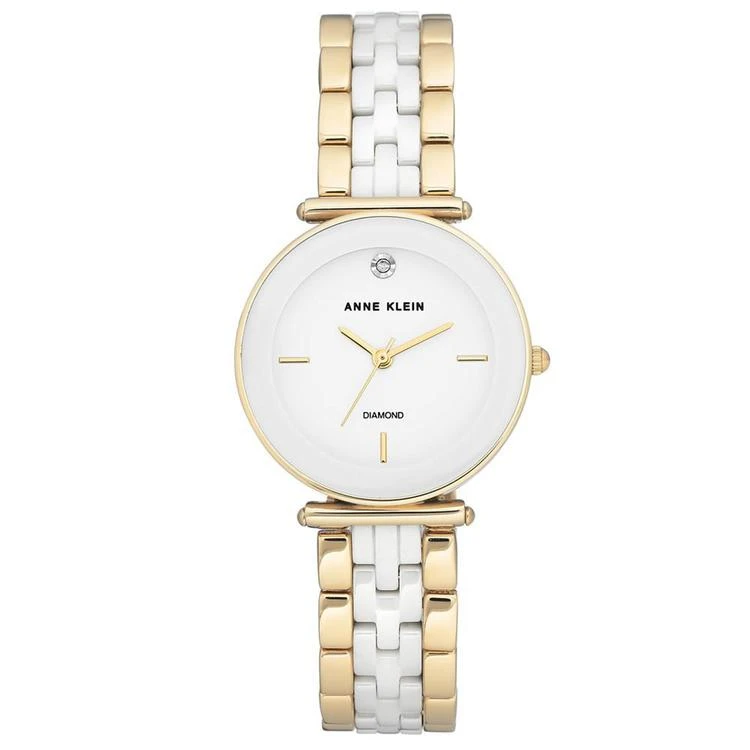 商品Anne Klein|Women's Diamond-Accent Gold-Tone & White Ceramic Bracelet Watch 30mm,价格¥815,第1张图片