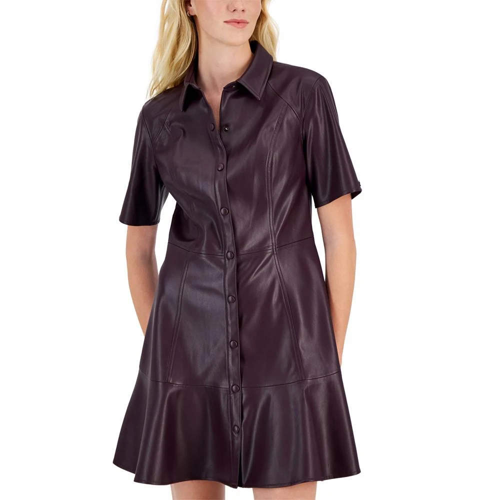 商品Tommy Hilfiger|Women's Faux-Leather Button-Front Dress,价格¥661,第4张图片详细描述