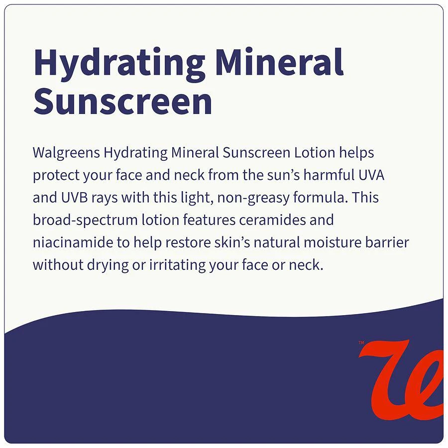 商品Walgreens|Hydrating Mineral Sunscreen SPF 50,价格¥60,第5张图片详细描述