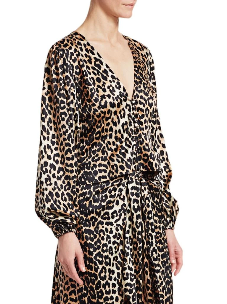 商品Ganni|Stretch Silk Satin Leopard-Print Crop Blouse,价格¥712,第3张图片详细描述