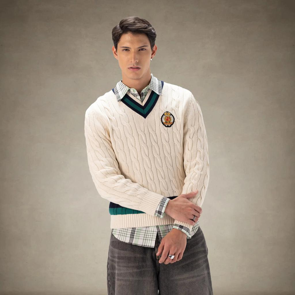 Men's Cotton Cable Knit Cricket Sweater image 2