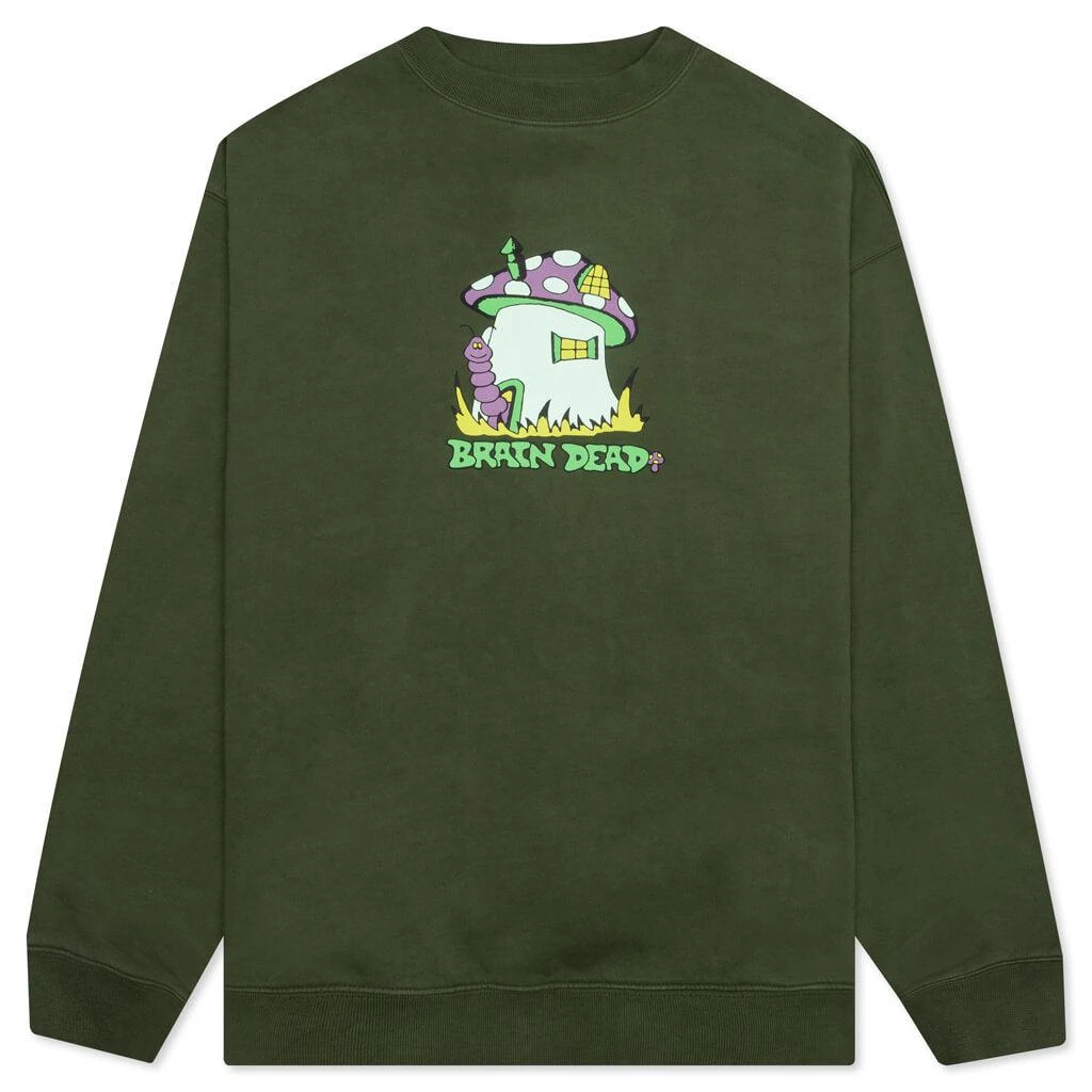 商品Brain Dead|Brain Dead Mushroom House Crewneck - Olive,价格¥456,第1张图片