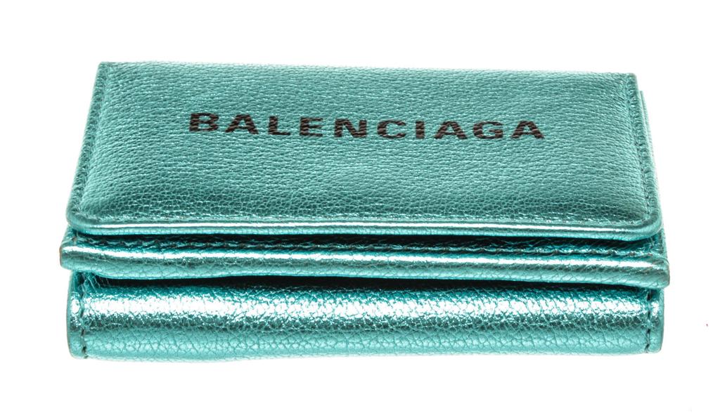 Balenciaga Blue Leather Logo Trifold Wallet商品第4张图片规格展示