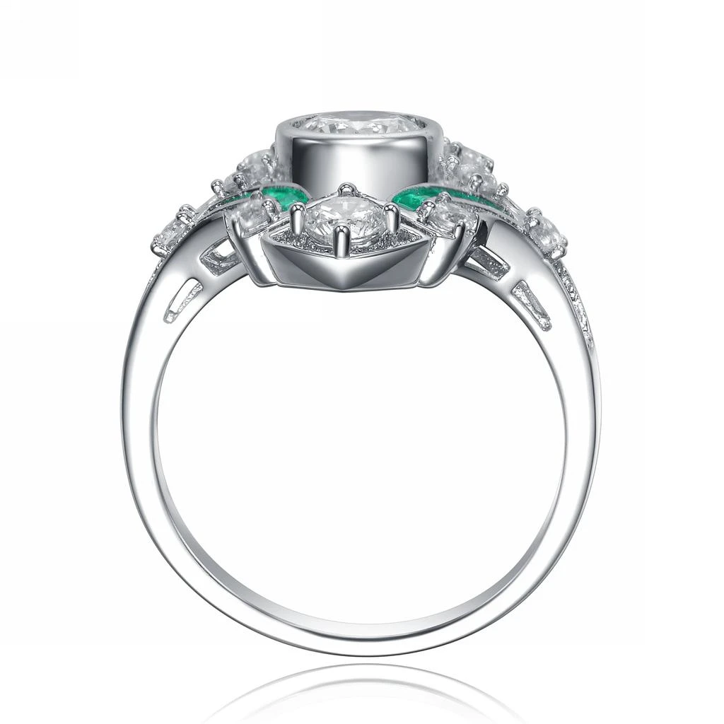 商品Genevive|GENEVIVE Sterling Silver Emerald Cubic Zirconia Geometrical Coctail Ring,价格¥576,第2张图片详细描述