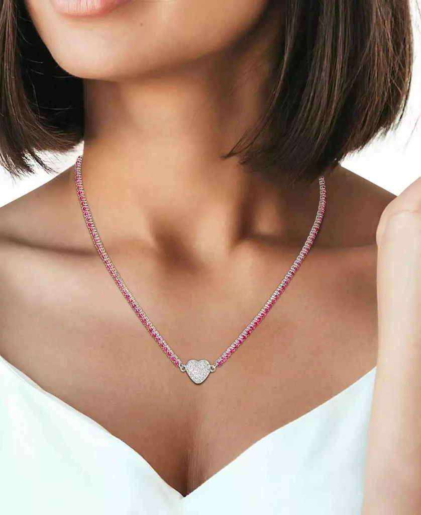 商品Macy's|Lab-Created Ruby (13 ct. t.w.) & Lab Created White Sapphire (1-1/4 ct. t.w.) Heart 17" Pendant Necklace in Sterling Silver,价格¥2093,第3张图片详细描述