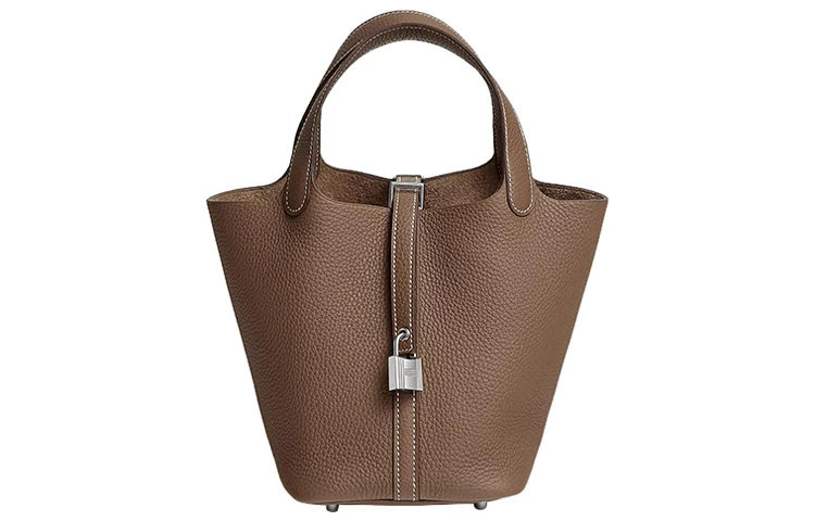 商品[国内直发] Hermes|爱马仕 Picotin Lock 18 银扣无肩带 Clemence小公牛皮 菜篮子水桶包手提包 18 女款 18  Etoupe大象灰,价格¥42173,第1张图片