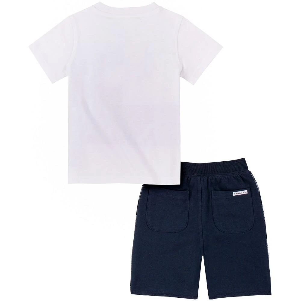 商品Calvin Klein|Little Boys Logo T-shirt and Logo-stripe Terry Shorts, 2 Piece Set,价格¥246,第2张图片详细描述