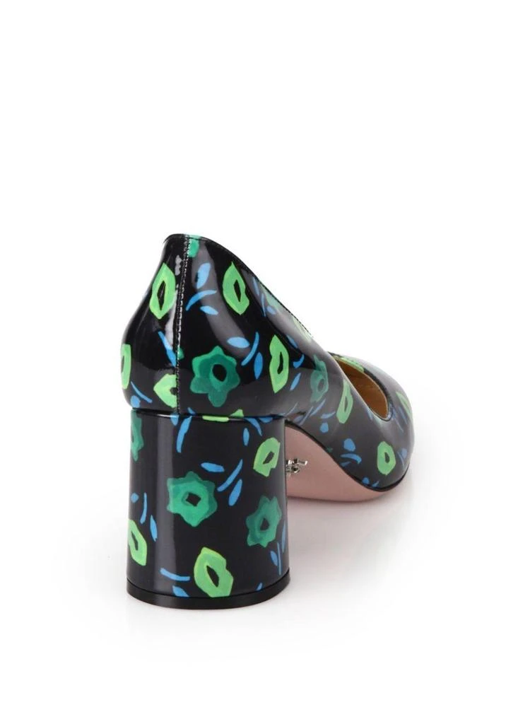 商品Prada|Flower-Print Patent Leather Block Heel Pumps,价格¥2248,第2张图片详细描述