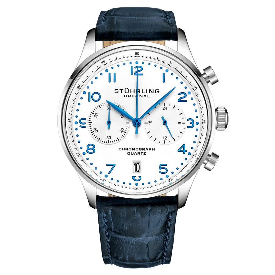 商品Stuhrling Original|Monaco Chronograph Quartz White Dial Men's Watch M16840,价格¥1004,第1张图片