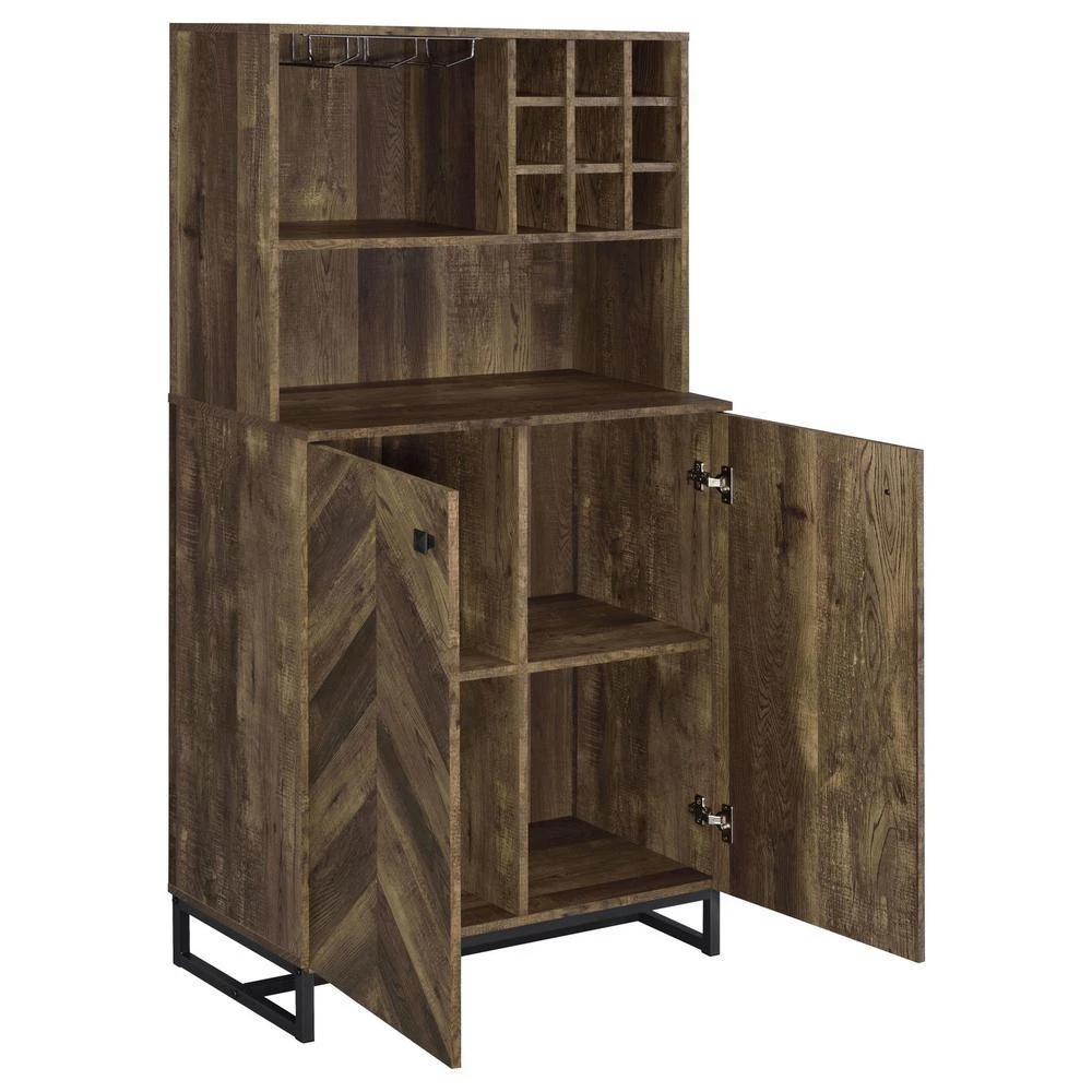 商品Coaster Co. of America|Mendoza 2-door Wine Cabinet Rustic Oak Herringbone and metal,价格¥2673,第3张图片详细描述