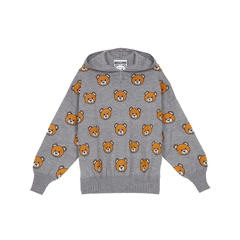 商品[国内直发] Moschino|明星同款MOSCHINO/莫斯奇诺周深同款卫衣中性泰迪熊连帽毛衣 灰色 09055508 A2485（清仓特价）,价格¥1487,第1张图片