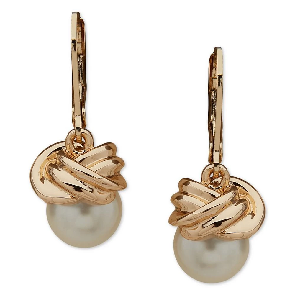 商品Anne Klein|Gold-Tone Knot & Imitation Pearl Drop Earrings,价格¥194,第1张图片