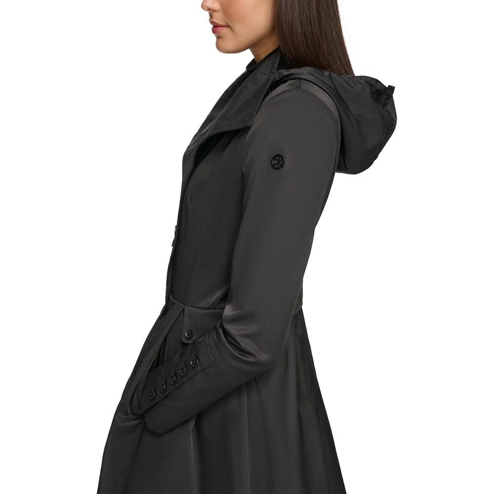 商品Calvin Klein|Women's Petite Water Resistant Hooded Double-Breasted Skirted Raincoat,价格¥662,第3张图片详细描述