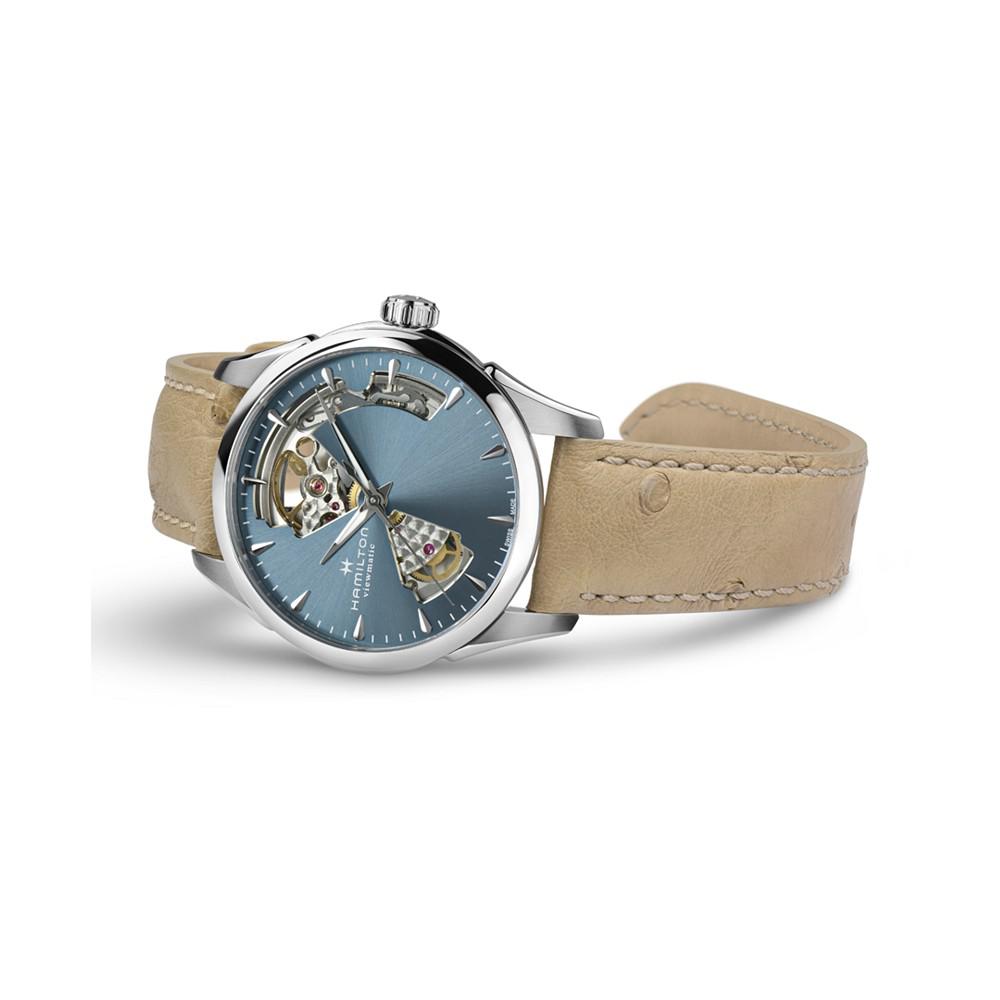 Women's Swiss Automatic Jazzmaster Open Heart Beige Leather Strap Watch 36mm商品第4张图片规格展示