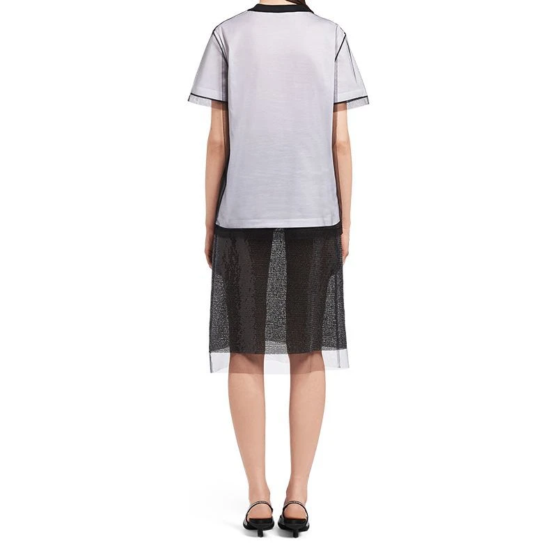 商品Prada|【预售3-7天】普拉达  女士黑白色刺绣薄纱平纹针织棉质短袖T恤3579AR_1Z5S_F0964_S_221,价格¥8656,第6张图片详细描述
