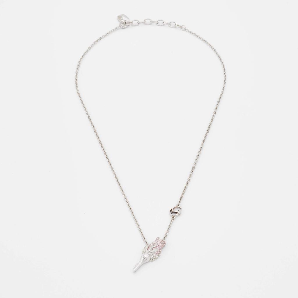 Dior Silver Tone Crystal Studded Rose Chain Bracelet商品第2张图片规格展示