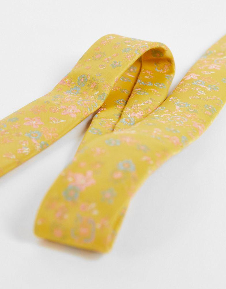 ASOS DESIGN slim tie in gold ditsy floral商品第3张图片规格展示