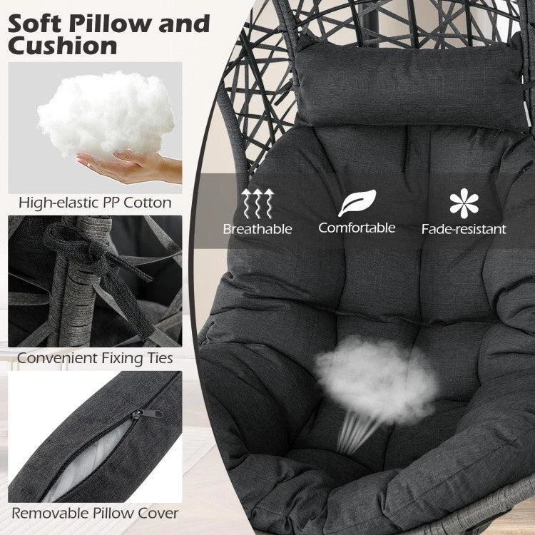 商品Hivvago|Hanging Egg Chair PE Rattan Swing Hammock Chair with Soft Pillow and Cushion-Gray,价格¥2150,第5张图片详细描述